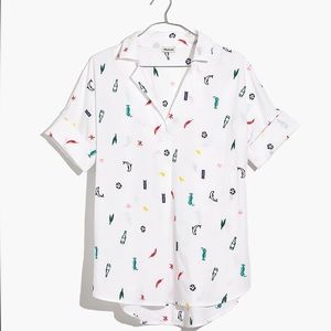 🌹 Like New Summer Friday Embroidered Courier Button-Back Shirt 🌺 Size  XXS 🌶️